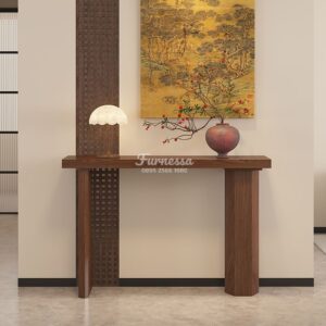 Meja Konsol Dinding Kayu Solid dengan Desain Simetris