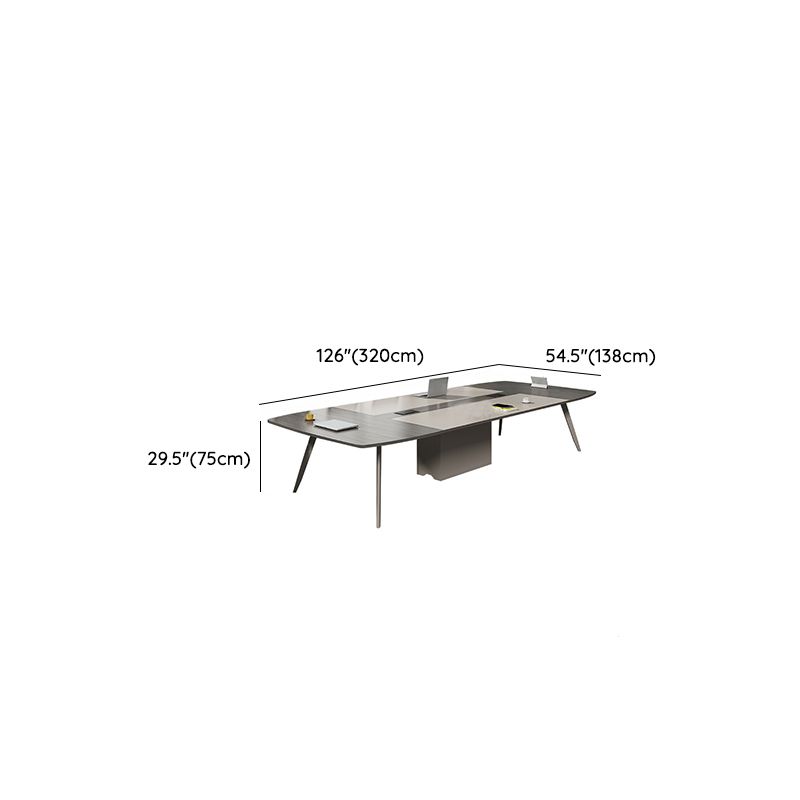 Meja Meeting Kantor Desain Kontemporer Finishing Abu-Abu
