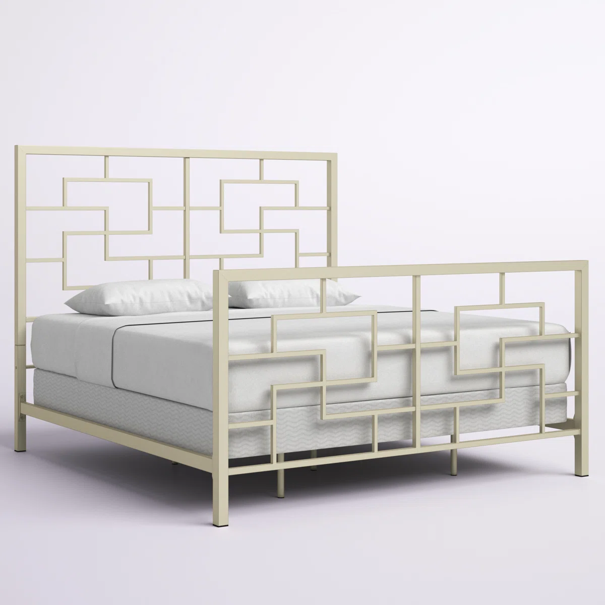 Bed Frame Besi Ivory dengan Headboard Artistik