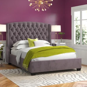 Bed Frame Upholstered dengan Desain Diamond Tufted