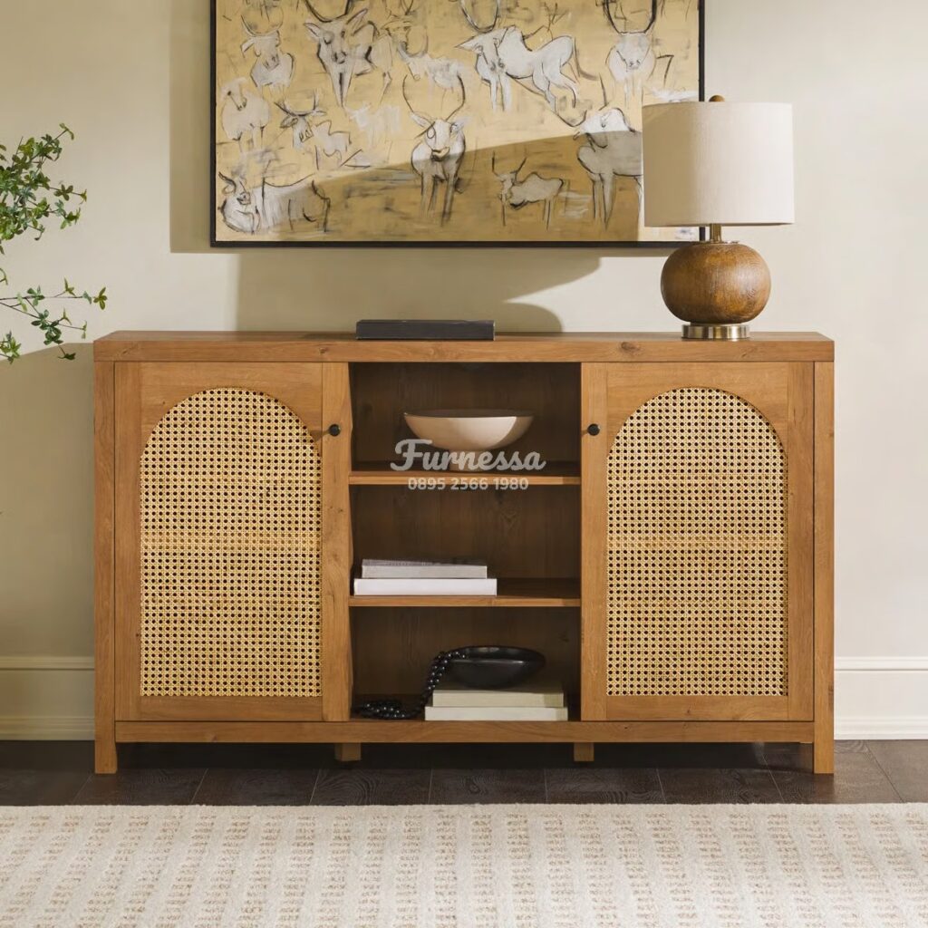 Buffet Sideboard Rotan Lengkung Minimalis Modern