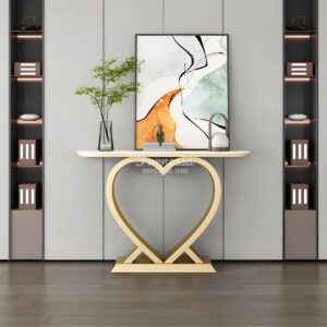 Console Table Unik Bentuk Hati Top Marmer Putih Premium