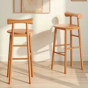 Kursi Bar Minimalis Natural Kayu Solid Desain Skandinavia
