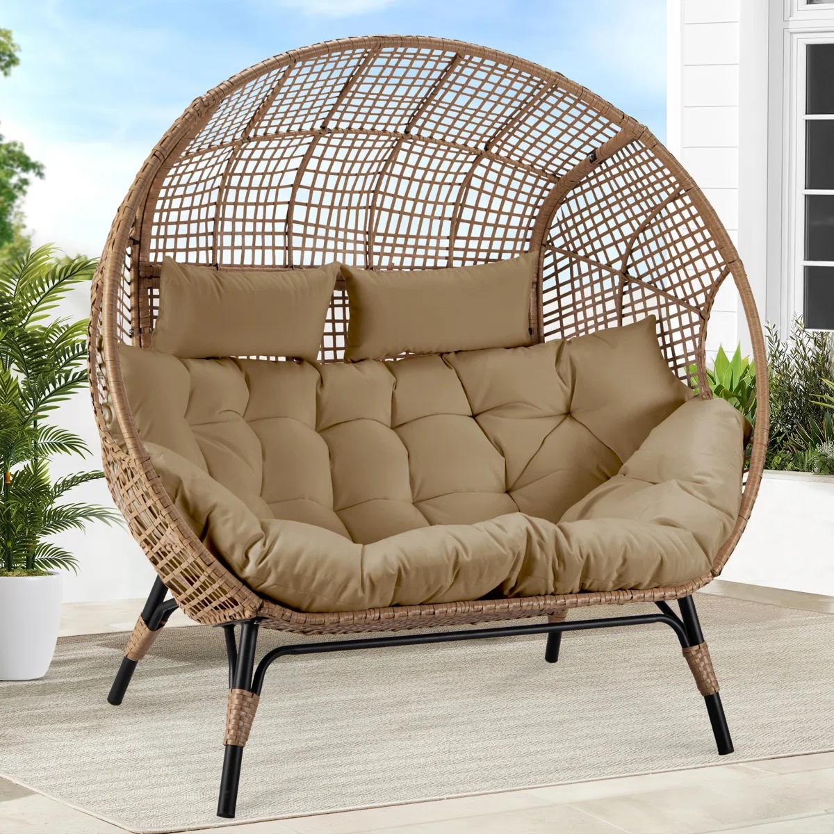 Kursi Santai Rotan Double Egg Outdoor