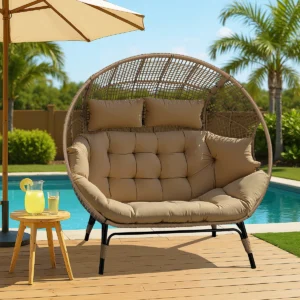 Kursi Santai Rotan Double Egg Outdoor