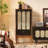 Lemari Hias Minimalis Modern Sentuhan Rotan Natural