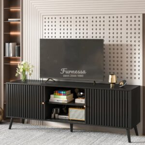 Lemari TV Kayu Solid dengan Rak Penyimpanan Fungsional