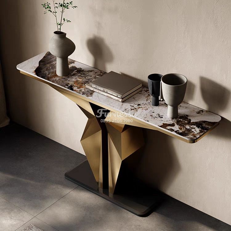 Luxury Console Table Marmer & Stainless Gold Desain Geometris
