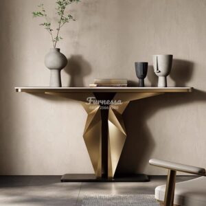 Luxury Console Table Marmer & Stainless Gold Desain Geometris