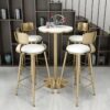 Meja Bar Bundar Industrial Modern dengan Kursi Tinggi Gold
