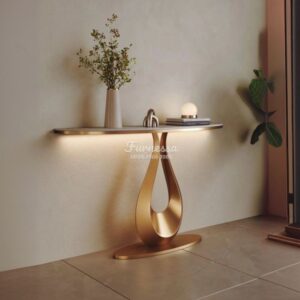 Meja Konsol Modern Stainless Kaki Drop Shape dengan Top Marmer