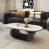 Meja Kopi Oval Modern Minimalis dengan Top Marmer