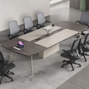 Meja Meeting Kantor Desain Kontemporer Finishing Abu-Abu