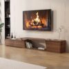 Meja TV Credenza Minimalis Warna Walnut dengan Drawer Penyimpanan