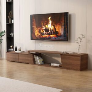 Meja TV Credenza Minimalis Warna Walnut dengan Drawer Penyimpanan