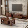 Meja TV Kayu Solid Minimalis Panjang 315 cm Rak Serbaguna Modern