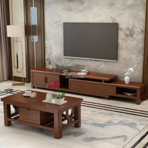Meja TV Kayu Solid Minimalis Panjang 315 cm Rak Serbaguna Modern