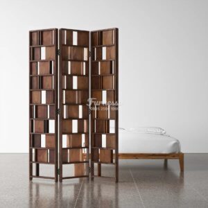 Partisi Lipat Kayu Natural 3 Panel Minimalis