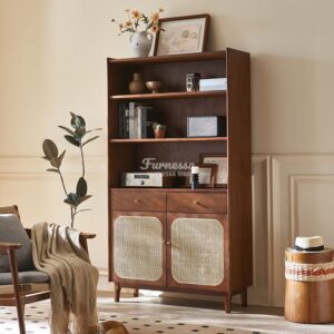 Rak Buku Kabinet Kayu Rotan Modern Minimalis