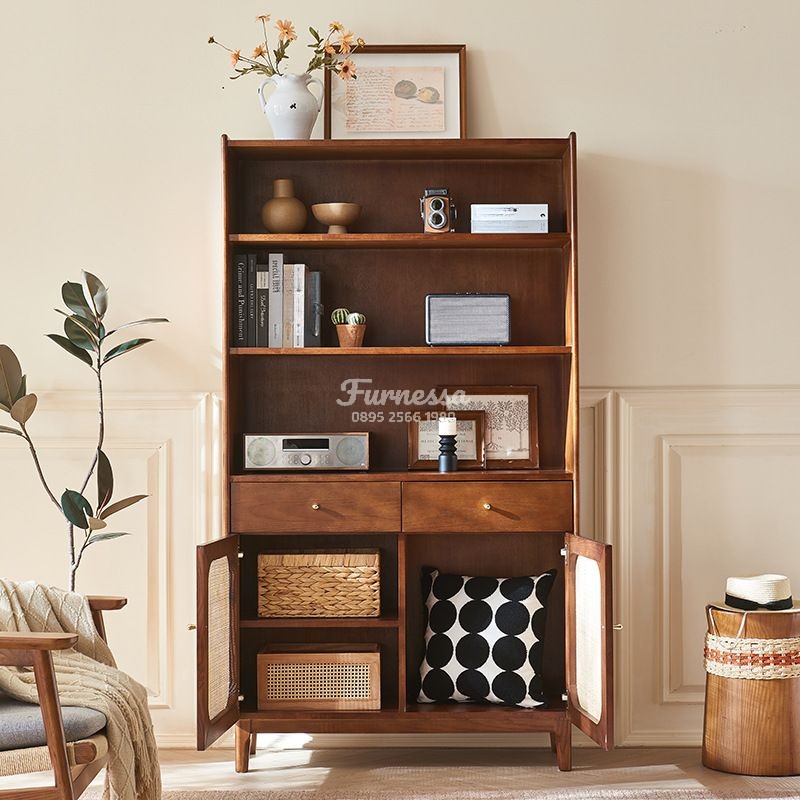 Rak Buku Kabinet Kayu Rotan Modern Minimalis Rak Buku Kabinet Kayu Rotan Modern Minimalis