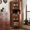 Rak Lemari Sudut Kayu Solid Desain Retro Elegan