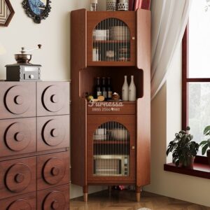 Rak Lemari Sudut Kayu Solid Desain Retro Elegan