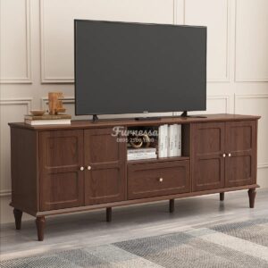 Rak TV Minimalis Modern Mid-Century dengan Kabinet Penyimpanan