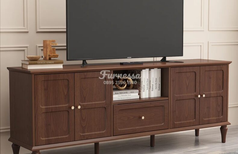 Rak TV Minimalis Modern Mid-Century dengan Kabinet Penyimpanan
