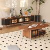 Rak TV Minimalis Vintage Brown Black untuk Ruang Tamu Elegan