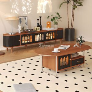 Rak TV Minimalis Vintage Brown Black untuk Ruang Tamu Elegan
