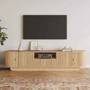 Rak TV Panjang Elegan dengan Sentuhan Natural Kayu Solid
