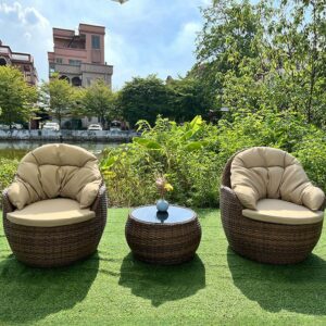 Set Kursi Rotan Sintetis untuk Taman, Teras, Balkon