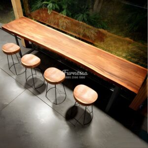 Set Meja Bar Kayu Solid Industrial Minimalis dengan Bangku Tinggi