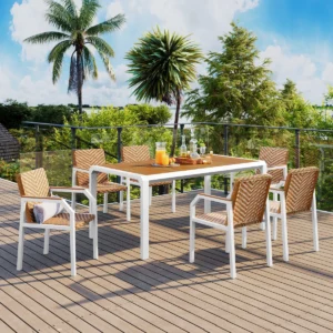 Set Meja Makan Outdoor 7 Pcs Kayu Jati Solid Premium