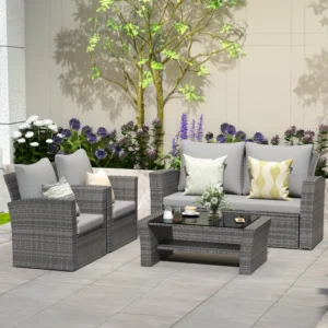 Set Sofa Rotan Outdoor Minimalis 4 Pcs
