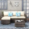 Set Sofa Rotan Sintetis Outdoor 3 Seater dengan Meja Kaca