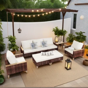 Set Sofa Taman Minimalis Rotan Hollowed Out