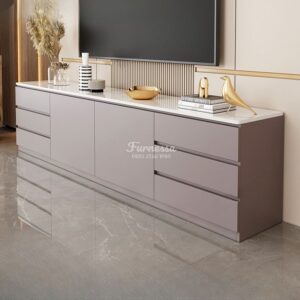 Sideboard TV Cabinet Warna Abu dengan Top Marmer