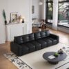 Sofa Kulit Hitam Premium dengan Sandaran Nyaman