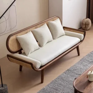 Sofa Rotan Anyam Kayu Modern 3 Seater