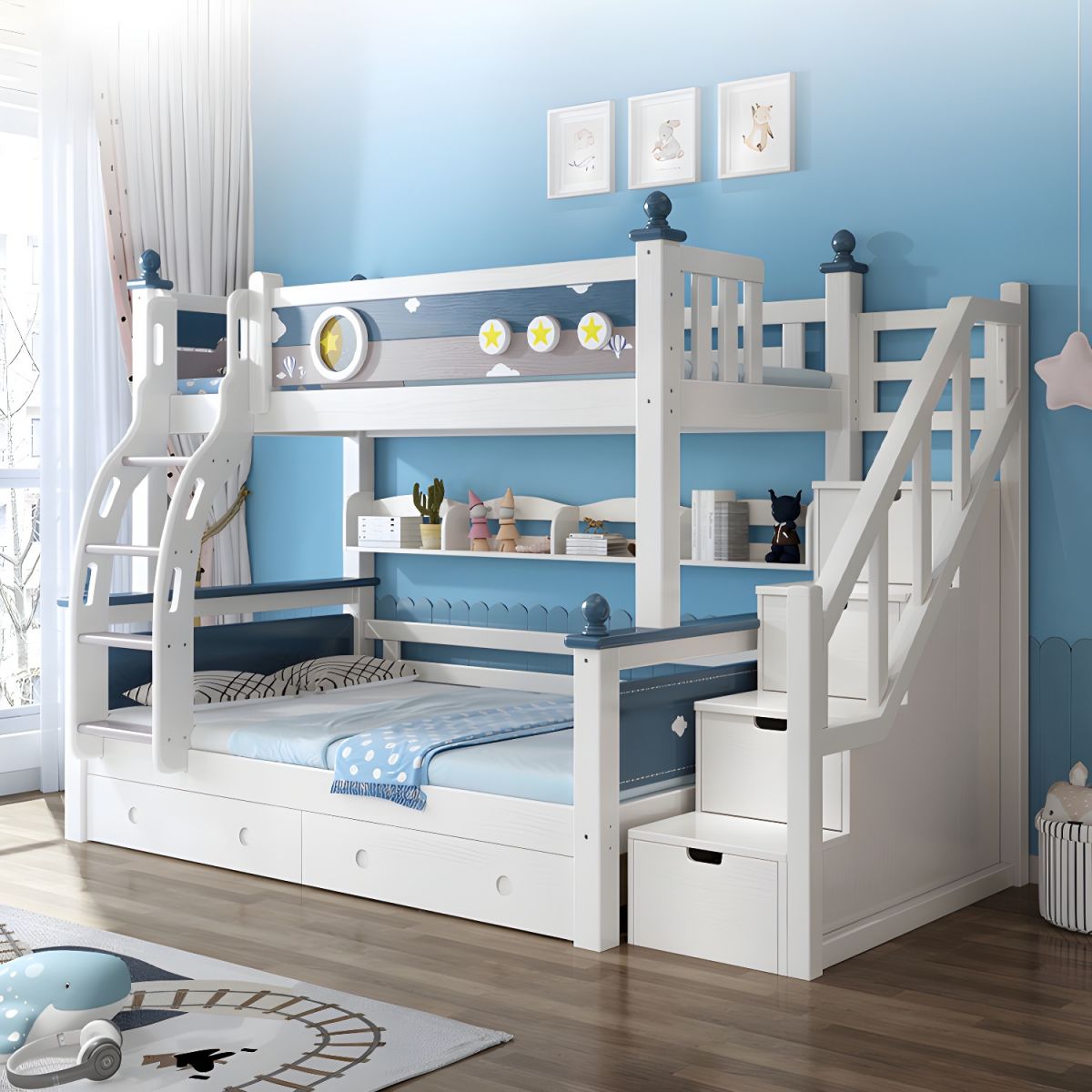 Tempat Tidur Susun Anak Kayu Tangga Laci Multifungsi