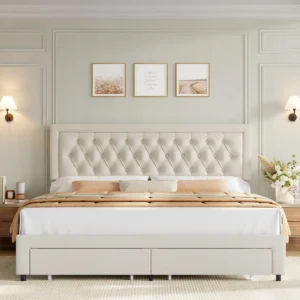 Tempat Tidur Upholstered dengan Laci Penyimpanan Modern