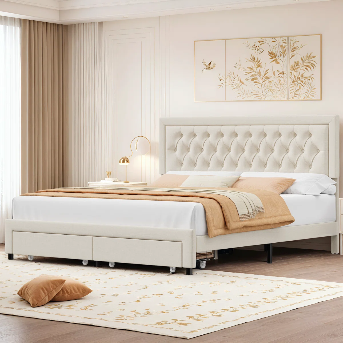 Tempat Tidur Upholstered dengan Laci Penyimpanan Modern