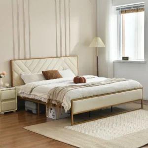 Tempat Tidur Velvet Modern dengan Headboard Elegan