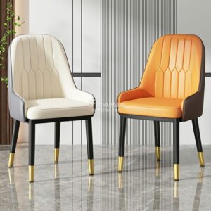 Kursi Makan Modern PU Leather Kaki Emas
