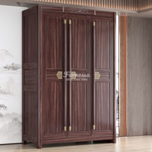 Lemari 3 Pintu Kayu Solid Gaya Asia Modern, Simpel & Elegan