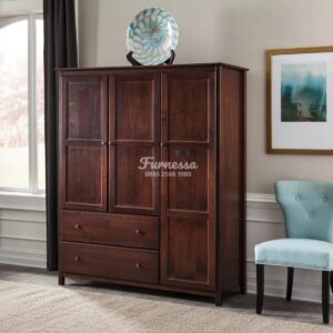 Lemari 3 Pintu Kayu Solid Gaya Shaker