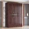 Lemari Pakaian 3 Pintu Kayu Solid Warna Cokelat Tua