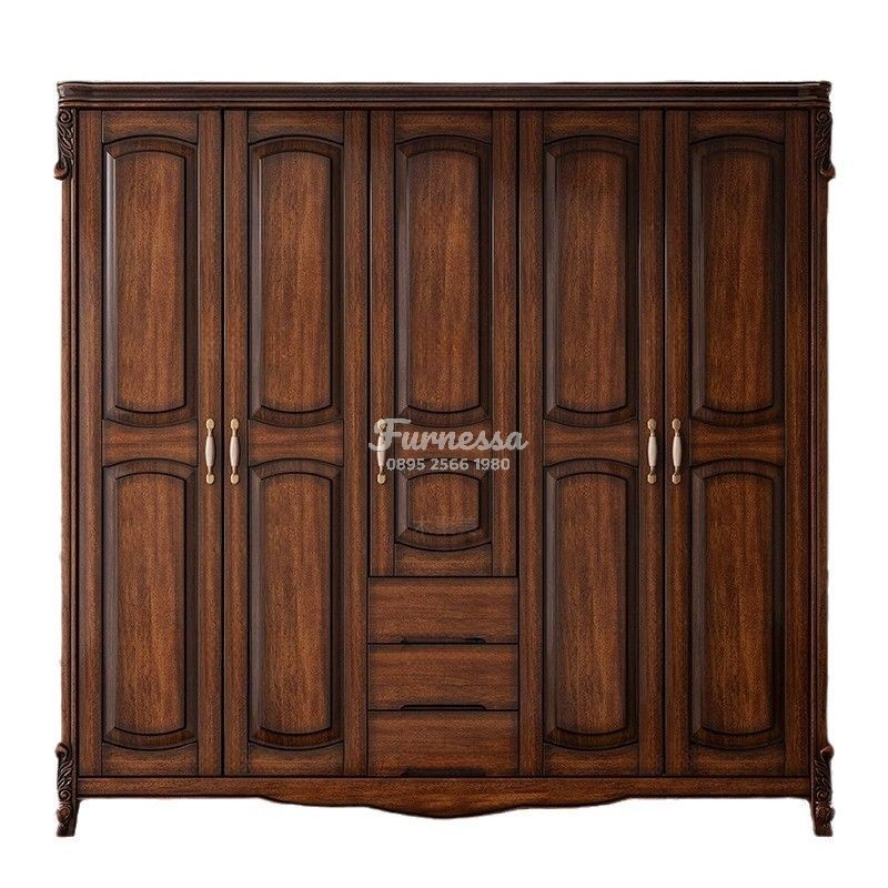 Lemari Pakaian 5 Pintu Kayu Solid Klasik Modern Lemari Pakaian 5 Pintu Kayu Solid Klasik Modern