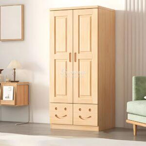 Lemari Pakaian Anak Kayu Dua Pintu Motif Smile